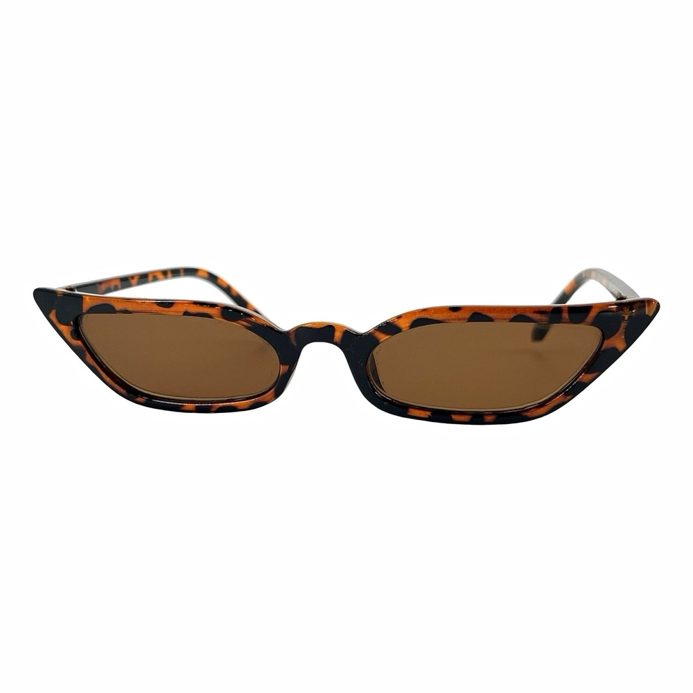 Y2K Tortoise Shell Cat Eye Sunglasses Brown Lens Slim Narrow Retro 90s Style